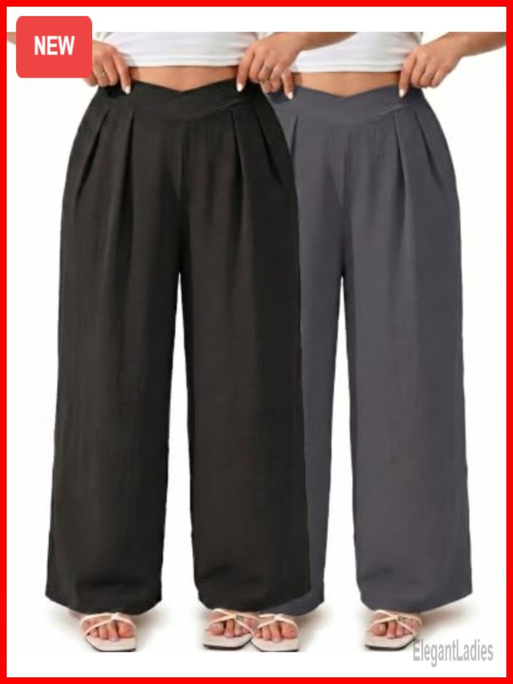 Plus Size Wide Leg Palazzo Work Pants Crossover Waist Pleated Trousers